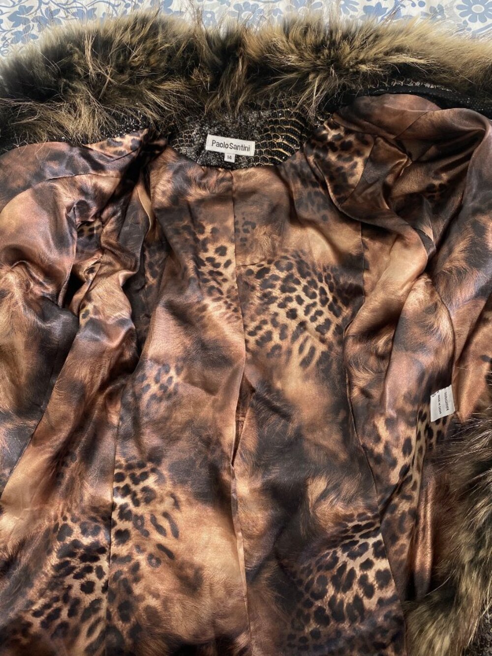 Paolo Santini Vintage Suede Leather Jacket Ruffle Fur Metallic Snake Print 14 - Picture 8 of 11